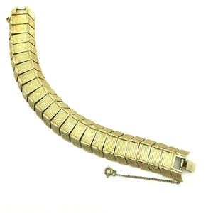 Monet Gold Tone Textured Articulated Link Bracelet Signed Vintage - Picture 1 of 12