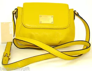 NEW MICHAEL KORS ITEM CITRUS YELLOW LEATHER+GOLD TONE CROSSBODY,SHOULDER BAG - Picture 1 of 5