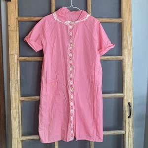 Vintage Hausmantel ohne Marke Damen rosa aufgesetzte Taschen - Bild 1 von 8