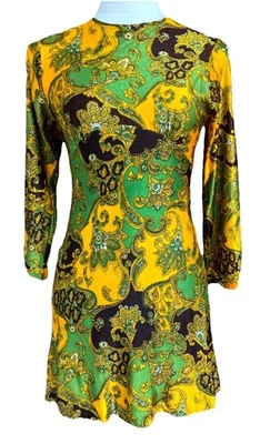 Vestido Babydoll Unión Vibrante Vintage Años 60 70 Hippie Psicodélico Mod Flower Power Foto 1 de 4