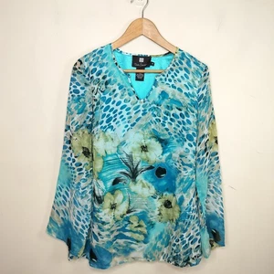 Vintage Debbie Shuchat Bluse Medium Damen Blumenmuster Tiermotiv Chiffon Perlen Neu mit Etikett - Bild 1 von 10