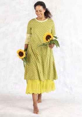 Vestido Gudrun Sjoden Talla XL Chartreuse Verde Lima Algodón Orgánico con Bolsillos para Lunares Foto 1 de 4