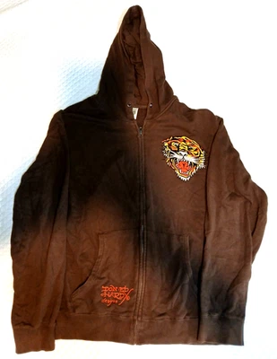 Ed Hardy Tiger Sudadera con Capucha Marrón Envejecido Grande Christian Audigier Sin Cordón Foto 1 de 4