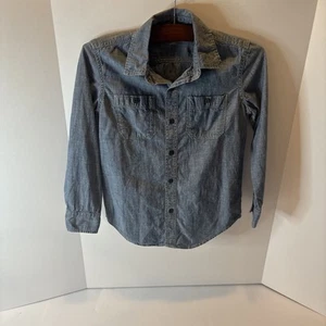 GAP Kids 1969 Boys Large Blue Denim Long Sleeve Button Down Shirt - Picture 1 of 9