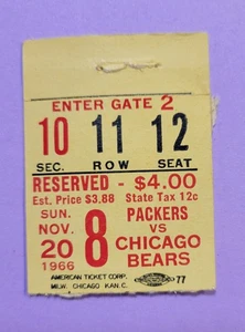 Ticket Stub Packers Bears Football Game 11-20-1966 Lombardi Halas - Picture 1 of 2