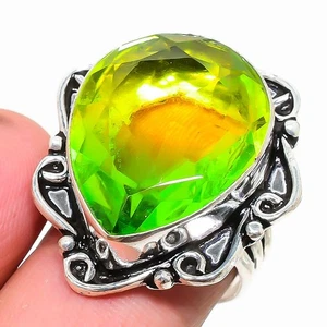 Bi-Color Tourmaline Gemstone 925 Sterling Silver Ring Size 9.5 a982 - Picture 1 of 6