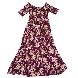 Natural Life Off Shoulder Maxi Dress L/XL Burgundy Floral Boho Summer Festival - Picture 1 of 10