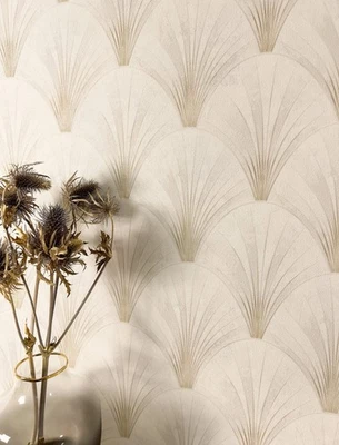 Tapete Vliestapete Creme Geometrische Muster Fächer Linien Mustertapete Retro - Bild 1 von 4