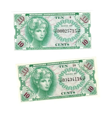 Military Payment Certificate MPC Series 641 10 Cents 2 Consecutives UNCIRCULATED - Image 1 of 2