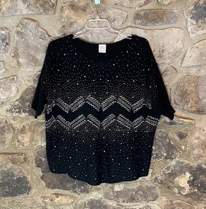 Top tejido Luna talla 1X manga corta negro brillante adornado para mujer’s - Imagen 1 de 4