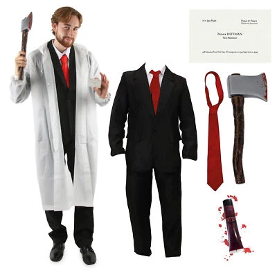 Mens American Psycho Patrick Bateman Costume Halloween Fancy Dress Outfit Movie - Image 1 of 4