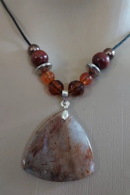 Collar Colgante Cuarzo Rutilado Aguja Dorada Cordón Ajustable 14-24" Hecho a Mano Foto 1 de 2