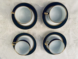FITZ & FLOYD RENAISSANCE DARK GREEN (set of 4) CUPS AND SAUCERS New - Picture 1 of 9