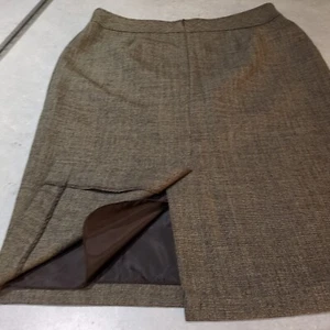 F&F Size 12 Lined Pencil Skirt Smart Brown Check Back Split - Picture 1 of 8