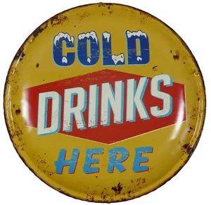 Blechschild 'Cold Drinks' Cola Pepsi Fanta Bier Beer Softdrink rund 35cm NEU - Bild 1 von 1