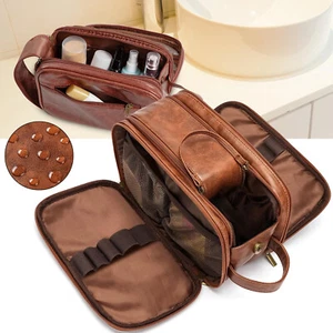 Kulturbeutel Leder Kosmetiktasche Herren Kulturtasche Badetasche Schminktasche - Bild 1 von 12