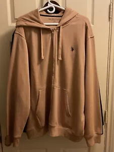US Polo Assn. Full Zip Beige Sweatshirt Hoodie Men’s Size 2XL - Picture 1 of 7