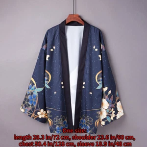 Unisex Top Kimono Coat Yukata Jacket Cardigan Crane Floral Casual Preppy Ethnic - Picture 1 of 5