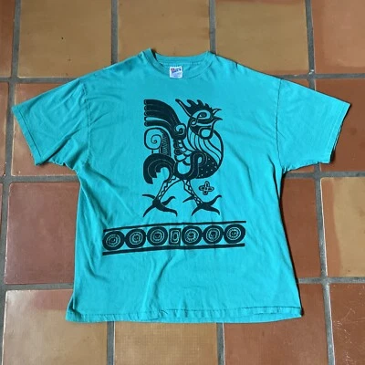 Vintage Hanes Beefy-T Men’s 2XL Teal T-Shirt Made In USA Chicken Rooster Graphic - Изображение 1 из 4