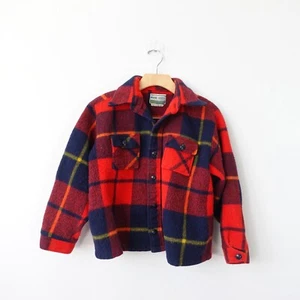 60s VINTAGE Maine Guide Jacket Mens S Plaid Red Blue Wool Crop Heavy Cabin RARE - Picture 1 of 13