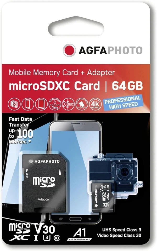 AgfaPhoto MicroSDXC UHS I 64GB Prof. High Speed U3 V30 - NEU (605) - Bild 1 von 1