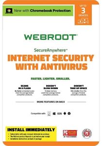 Webroot Internet Security Antivirus 3 Devices Mac iOS Windows 6 Month Key Code