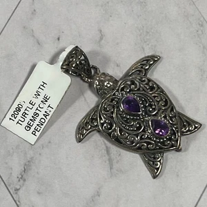 Hermoso colgante de tortuga de plata de ley .925 con piedras preciosas de amatista - Imagen 1 de 9