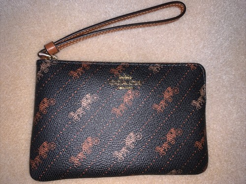 BORSELLO COACH stampa cavallo e carrozza zip angolare marrone nuovo con etichetta classico