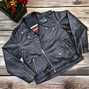 Vintage Motorcycle 100% Real Leather Men's Classic Black Biker Brando Jacket UK