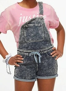 Justice Shortalls Size 6 Short Overalls Bibs Girls Knit Denim NWT Super Soft - Picture 1 of 4