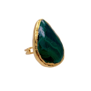 Natural Green Malachite Gold Plated Ring Green Gemstone Adjustable Ring - Picture 1 of 6