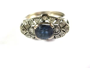 Anillo Art Deco Platino 950 con Zafiro y Diamantes, 6,67 g - Imagen 1 de 3
