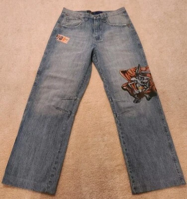 Lot29LUXE Looney Tunes Coyote Jeans Men's Baggy Denim Jeans Size 34 RN106663 Y2K - Image 1 of 4