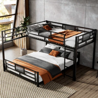 L-Shaped Loft Bunk Bed Twin Over Full Bunk Beds Heavy Duty Metal Beds Bedframes - Image 1 of 4