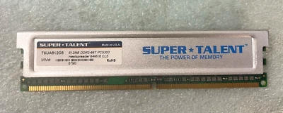 SUPER TALENT 512MB DDR2-667 PC5300 T6UA512C5 184 PIN MODULE RM2-CMP53-11 - Image 1 of 2