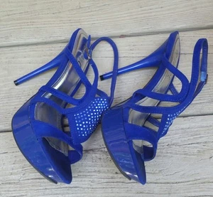 SEXY TACONES ALTOS PARA MUJER ROUGE HUSTLER 7M AZUL GAMUZA SINTÉTICA 5" PUNTERA ABIERTA BRILLANTE - Imagen 1 de 10