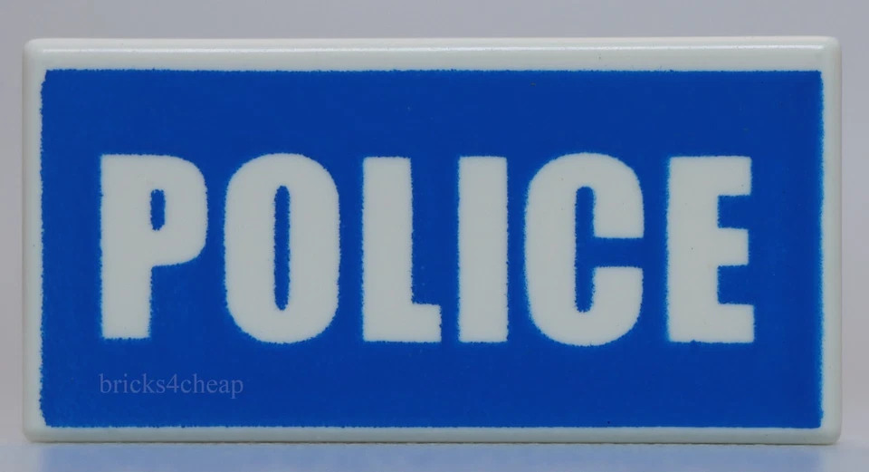 Lego 2x White Tile Decorated 1 x 2 Police Sign Sticker Version - Image 1 of 1