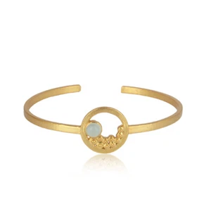 Women's Aqua Gemstone Gold Plated 925 Silver Adjustable Fashion Cuff Bangle - Picture 1 of 3