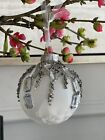 New Tinsel & Fir Set Of 4 Glass Christmas Ornaments Bejeweled Beaded Silver 3?