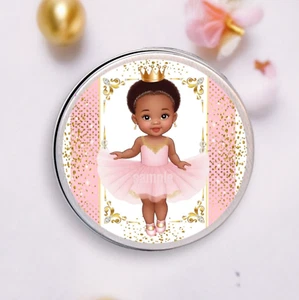 Princesa Bailarina Bebé Niña Afroamericana Etiquetas Fiesta Favor Pegatinas Redondas - Imagen 1 de 1