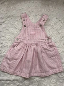 VTG OshKosh B’Gosh Vestbak Pink Striped Denim Overall Dress, Baby Girl 18 Months - Picture 1 of 10