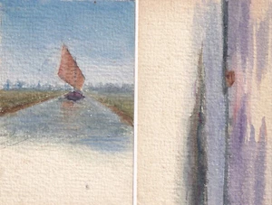 C5633- DUE ACQUERELLI SU CARTONCINO IN FORMATO CARTOLINA, ANONIMI, VISTA MARE - Picture 1 of 1