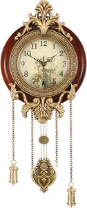 Dia 9-Inch Retro Style Vintage Wood Indoor Wall Clock with Swinging Pendulum (Re - Picture 1 of 10