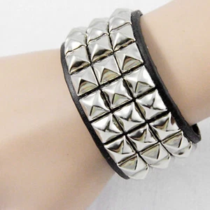 Studded Pyramid Leather Bracelet Punk Gothic Thrash Metal Rockabilly - Picture 1 of 4