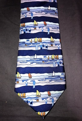 Corbata de seda hecha a mano Fox & Chave 'Boudin Seaside Sailing' 3 3/8" x 60 3/4" Foto 1 de 4