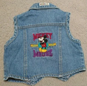 DISNEY MICKEY MOUSE Girls 3T Denim Vest Chunky Zipper Embroidered Retro & Co. - Picture 1 of 10