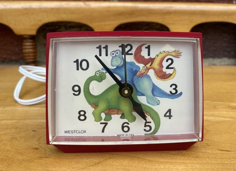Vtg Westclox Electric Alarm Clock Red Dinosaur Cover