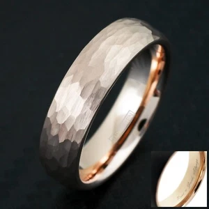 Engraved Rose Gold Plated Tungsten Hammered Brushed Finish Wedding Band Ring - Picture 1 of 10