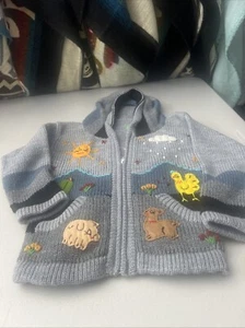 Kids Ethic Alpaca Cotton Knit Handmade In Ecuador Zip Hood Sweater Jacket Size 6 - Picture 1 of 3