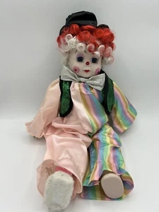 Porcelain Heritage Clown Doll 19" wind up musical pastel suit with emerald green - Picture 1 of 6